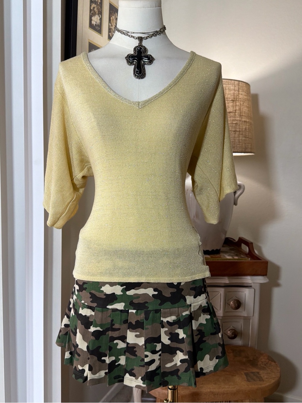 Baby Phat Pale Yellow Shimmer V-Neck Top